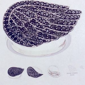 Round Black Spinel Angel Wing Ring